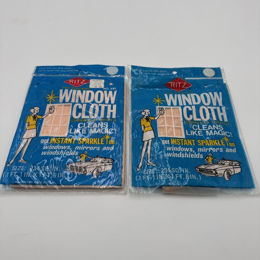 Vintage 1970s RITZ WINDOW CLOTH Chemically Treated Cleans like Magic new & open